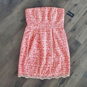 NWT Jessica Simpson Strapless Eyelet Lace Coral & Light Pink Cocktail Dress